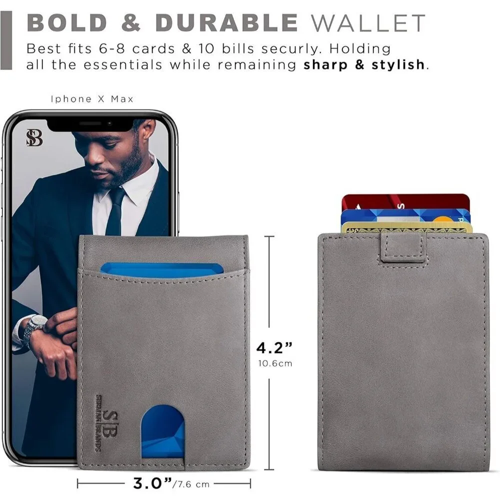Men's Slate Gray Genuine Premium Vegan Leather Front 2 Pocket Wallets Stylish